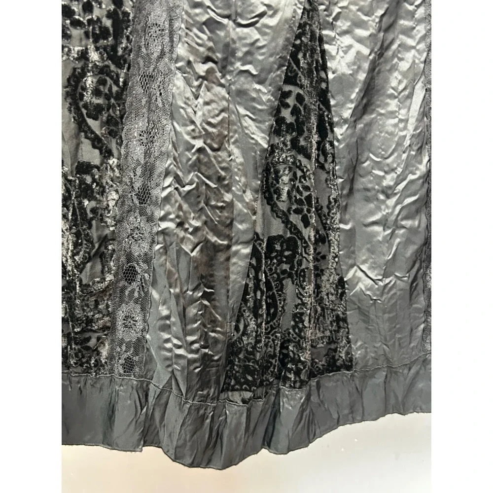 JM Collection Black Velvet Burnout Maxi Skirt Womens 4 Sheer‎ Lace Trim Elegant
